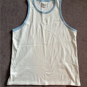 Men's White Tank Top with Blue Trim